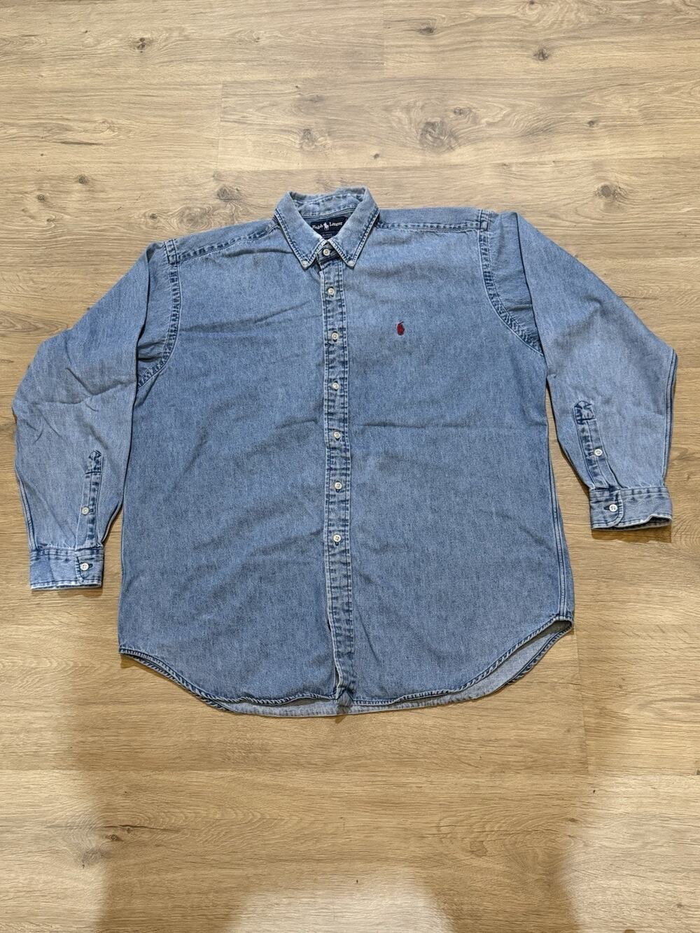 Vintage POLO RALPH LAUREN Blake Blue Denim LS Button Down Shirt Mens XXL